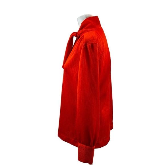 Ladies vintage Janni Originals Textured Neck Tie Button Down Blouse Red Size 16 - Picture 5 of 11